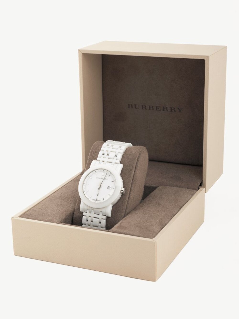 Burberry AW11 BU1870 White Ceramic Check-Dial Watch